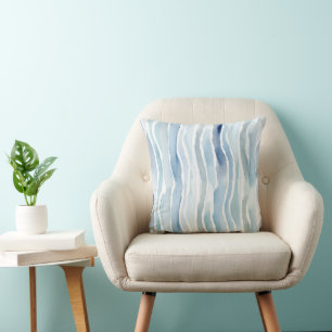 Modern Watercolor Blauwe Streep Patroon Kussen