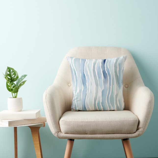 Modern Watercolor Blauwe Streep Patroon Kussen (Stoel)