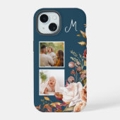 Modern Watercolor Bloem 2-Foto Monogram iPhone 15 Case (Achterkant)