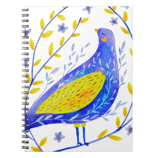 Modern Watercolor Blue and Yellow Bird Art Notitieboek (Voorkant)