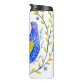 Modern Watercolor Blue and Yellow Bird Art Thermosbeker (Geroteerd rechts)