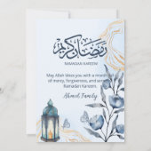 Modern Watercolor Blue Floral & Gold Iftar Dinner Kaart (Achterkant)