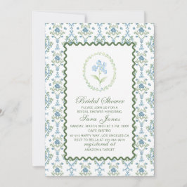 Modern Watercolor Blue flowers Bridal ShInvitation Kaart