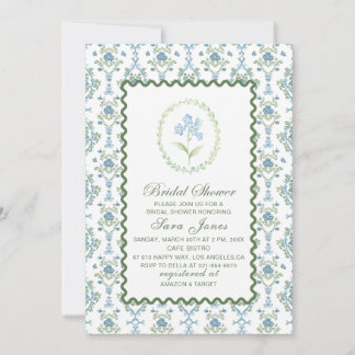 Modern Watercolor Blue flowers Bridal ShInvitation Kaart