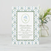 Modern Watercolor Blue flowers Bridal ShInvitation Kaart (Staand voorkant)