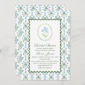 Modern Watercolor Blue flowers Bridal ShInvitation Kaart (Voorkant / Achterkant)