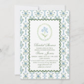 Modern Watercolor Blue flowers Bridal ShInvitation Kaart (Voorkant)
