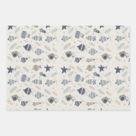 Modern Watercolor Blue Ornaments Snow Christmas Inpakpapier Vel