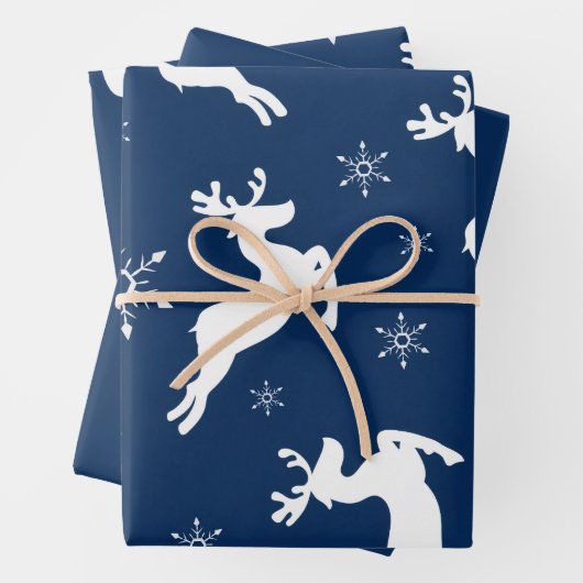 Modern Watercolor Blue Reindeer Snow Christmas Inpakpapier Vel (In situ)