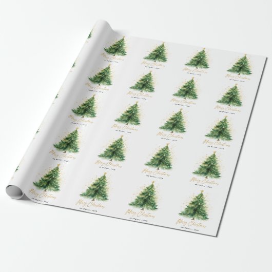 Modern Watercolor Christmas Pine Tree  Cadeaupapier (Uitgerold)