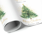 Modern Watercolor Christmas Pine Tree  Cadeaupapier (Rol Hoek)