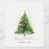 Modern Watercolor Christmas Pine Tree  Wijn Etiket (Enkel label)