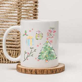 Modern Watercolor Christmas Tree Holiday Coffee Koffiemok