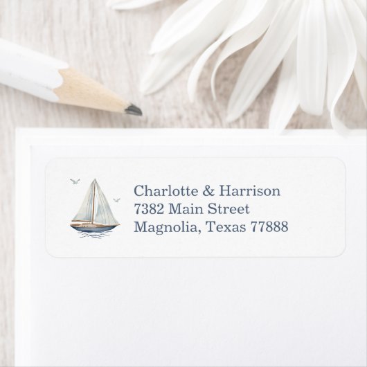 Modern Watercolor Coastal Seascape Wedding Etiket (Insitu)