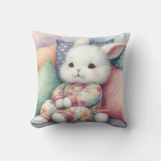 Modern Watercolor Cute Bunny Personalize Kussen (Voorkant)