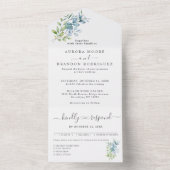 Modern Watercolor Eucalyptus Greenery Wedding All In One Uitnodiging (Binnen)