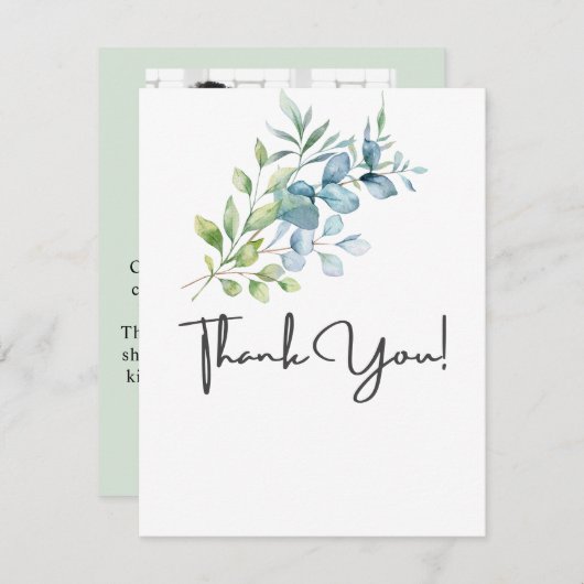 Modern Watercolor Eucalyptus Greenery Wedding Bedankkaart (Voorkant / Achterkant)