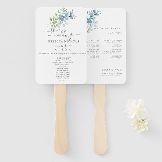 Modern Watercolor Eucalyptus Greenery Wedding Handwaaier (Voorkant en achterkant)