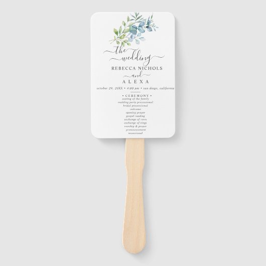 Modern Watercolor Eucalyptus Greenery Wedding Handwaaier (Voorkant)