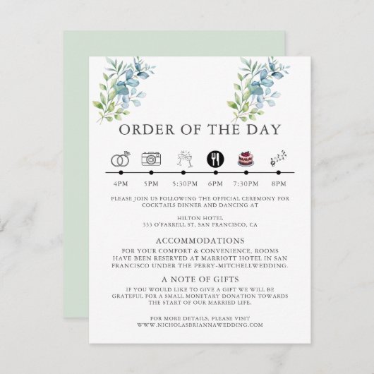 Modern Watercolor Eucalyptus Greenery Wedding Informatiekaartje (Voorkant / Achterkant)