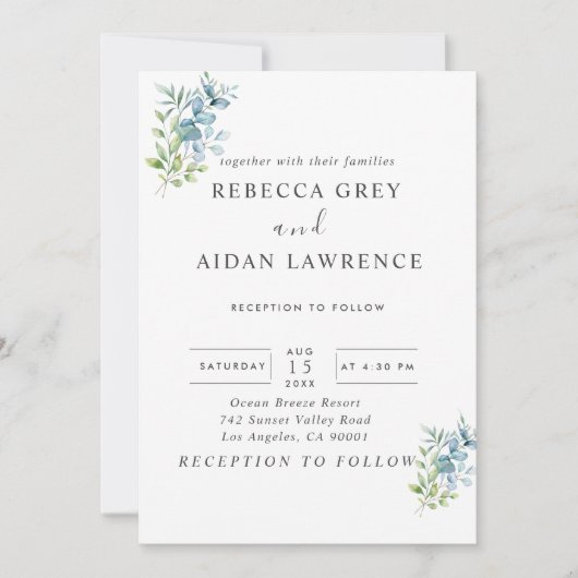 Modern Watercolor Eucalyptus Greenery Wedding Kaart (Voorkant)