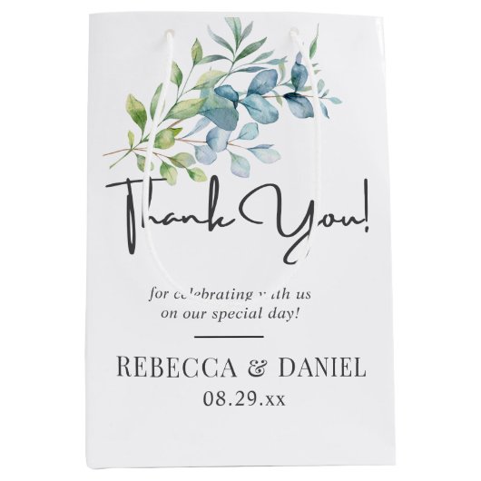 Modern Watercolor Eucalyptus Greenery Wedding Medium Cadeauzakje (Voorkant)