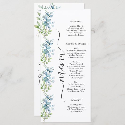 Modern Watercolor Eucalyptus Greenery Wedding Menu (Voorkant / Achterkant)
