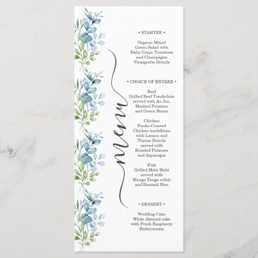 Modern Watercolor Eucalyptus Greenery Wedding Menu (Voorkant)