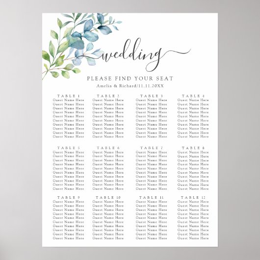 Modern Watercolor Eucalyptus Greenery Wedding Poster (Voorkant)
