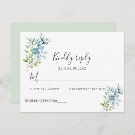 Modern Watercolor Eucalyptus Greenery Wedding RSVP Kaartje