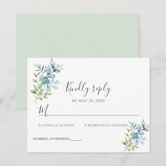Modern Watercolor Eucalyptus Greenery Wedding RSVP Kaartje (Voorkant / Achterkant)