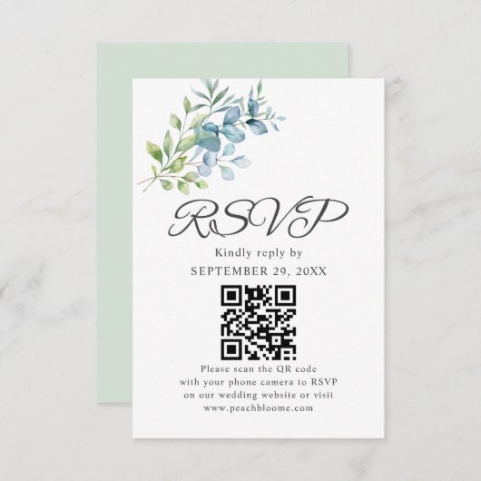 Modern Watercolor Eucalyptus Greenery Wedding RSVP Kaartje (Voorkant / Achterkant)