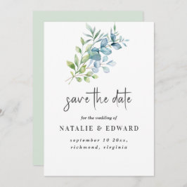 Modern Watercolor Eucalyptus Greenery Wedding Save The Date