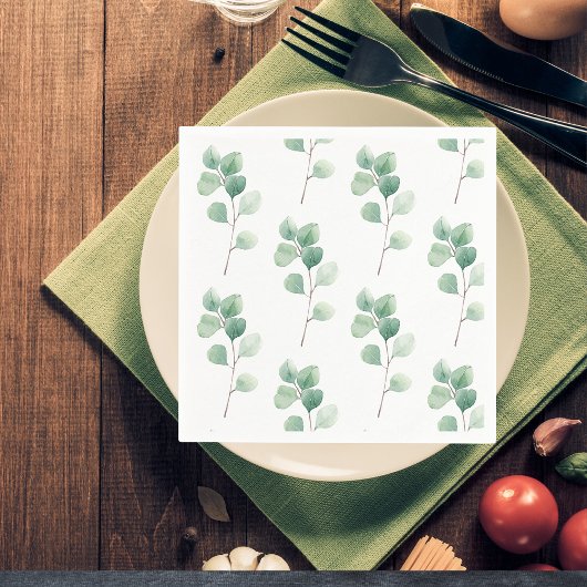 Modern Watercolor Eucalyptus Groen Patroon Servet