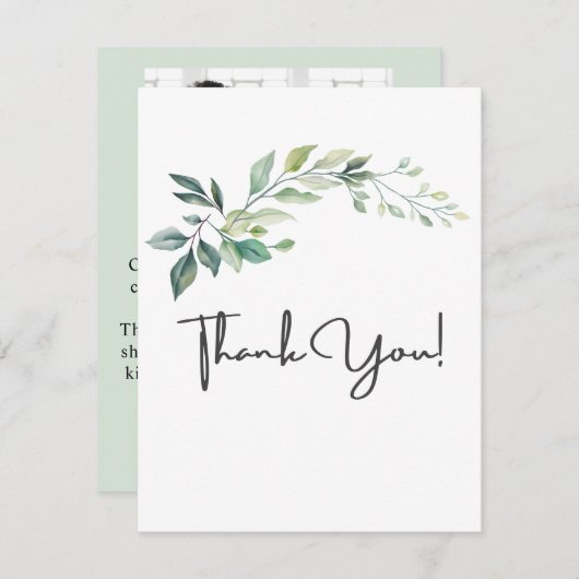 Modern Watercolor Eucalyptus Leaves Greenery Bedankkaart (Voorkant / Achterkant)