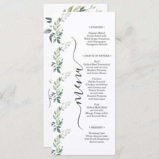 Modern Watercolor Eucalyptus Leaves Greenery Menu (Voorkant / Achterkant)