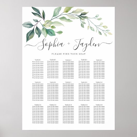 Modern Watercolor Eucalyptus Leaves Greenery Poster (Voorkant)