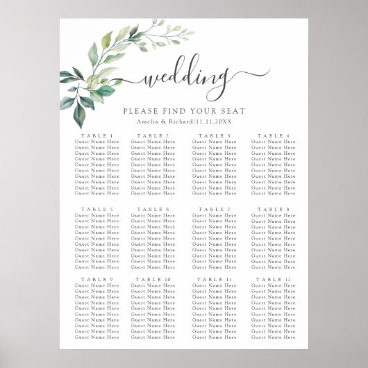 Modern Watercolor Eucalyptus Leaves Greenery Poster (Voorkant)