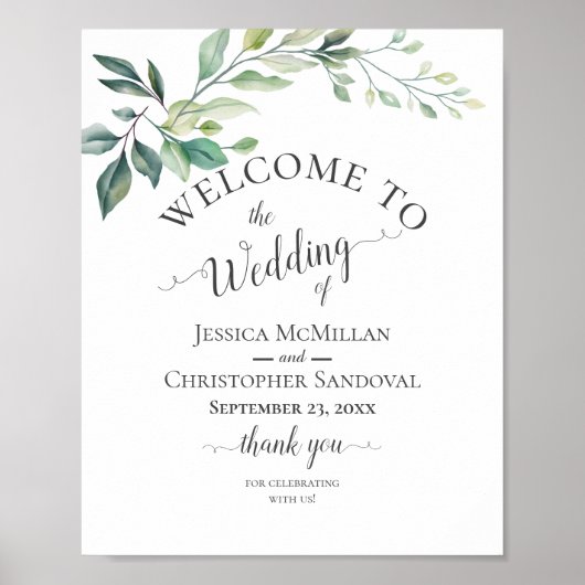 Modern Watercolor Eucalyptus Leaves Greenery Poster (Voorkant)