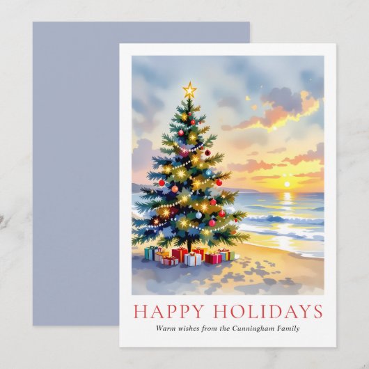 Modern Watercolor Festive Beach Coastal Christmas Feestdagenkaart (Voorkant / Achterkant)