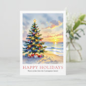 Modern Watercolor Festive Beach Coastal Christmas Feestdagenkaart (Staand voorkant)