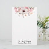 Modern Watercolor Floral Monogram Name Briefpapier (Staand voorkant)