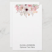 Modern Watercolor Floral Monogram Name Briefpapier (Voorkant / Achterkant)