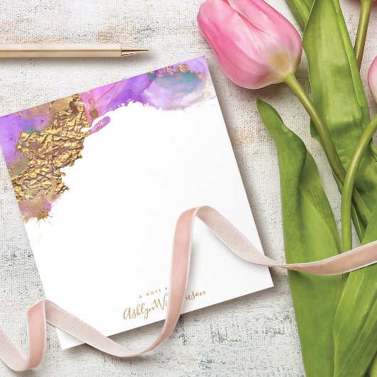 Modern, watercolor gold pink purple splatter notitieblok