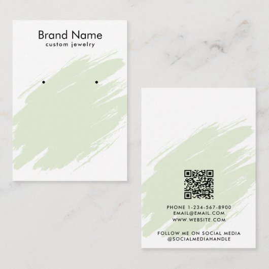 Modern Watercolor Green Jewelry Display Card Visitekaartje (Voorkant / Achterkant)