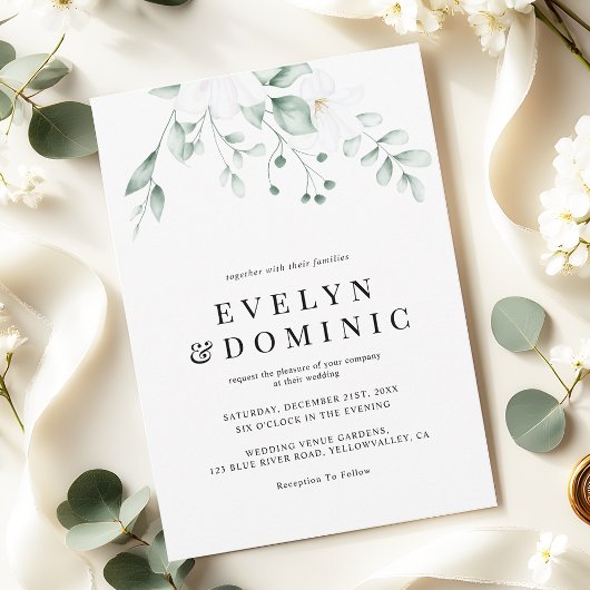 Modern Watercolor Greenery Foliage Wedding Kaart