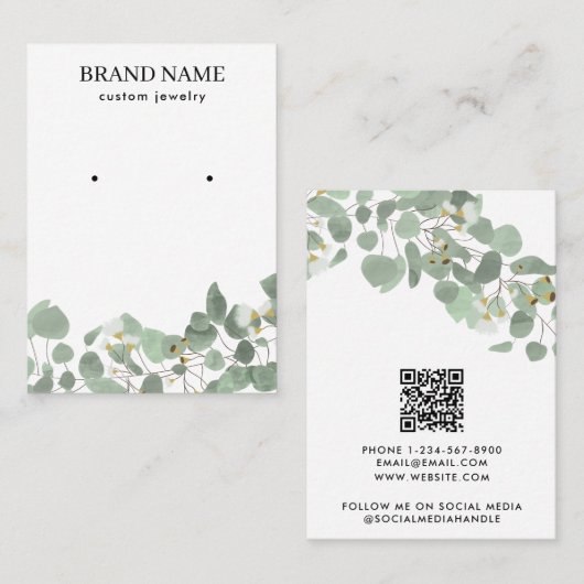 Modern Watercolor Greenery Jewelry Display Card Visitekaartje (Voorkant / Achterkant)