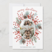 Modern Watercolor Greenery Wreath Photo Christmas Feestdagenkaart (Voorkant)