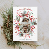 Modern Watercolor Greenery Wreath Photo Christmas Feestdagenkaart