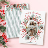 Modern Watercolor Greenery Wreath Photo Christmas Feestdagenkaart